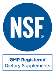 NSF Certified logo with text "GMP Registered Dietary Supplements" NSF Certified logo with text "GMP Registered Dietary Supplements"