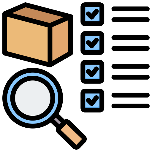 Illustration showing a magnifying galss and checked boxes, depcting quality check.