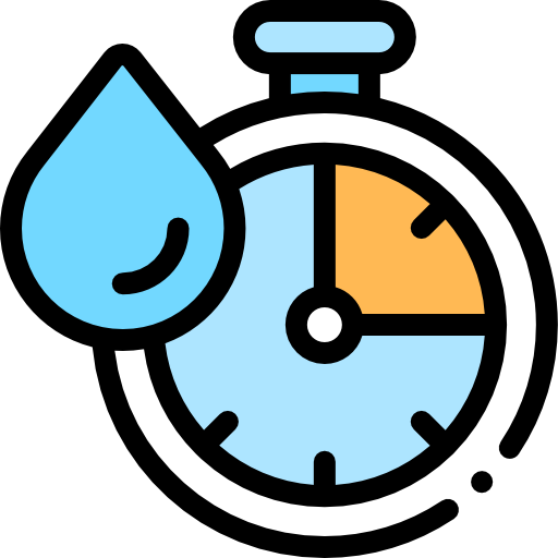 Icon of a stopwatch with a water droplet, representing quick-dry or fast hydration concept.