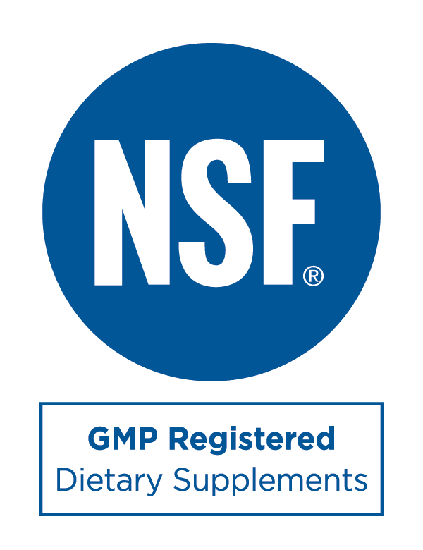 NSF Certified logo with text "GMP Registered Dietary Supplements" NSF Certified logo with text "GMP Registered Dietary Supplements"