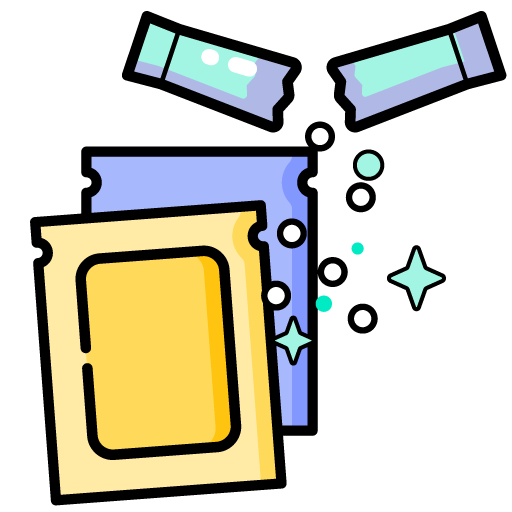 Digital illustration of stick pack supplement packaging